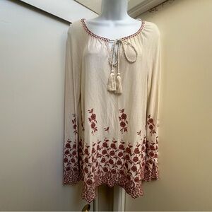 Embroidered Cream and Rust Red Women's Top